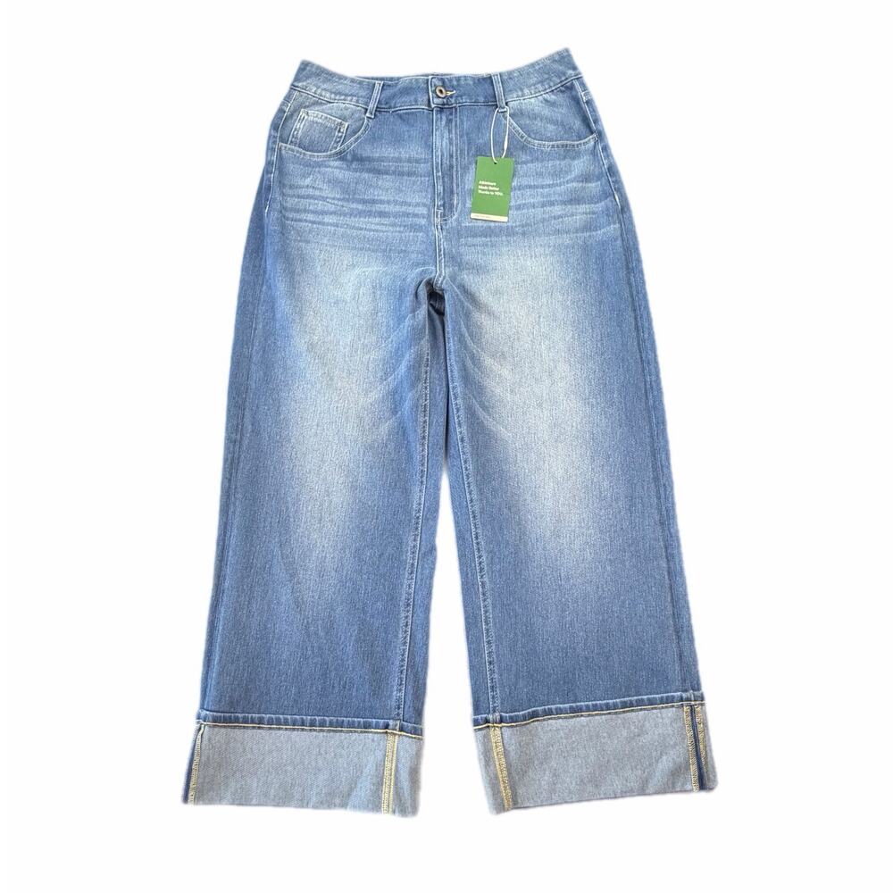 Halara NEW Flex High Waisted Rolled Hem Wide Leg Washed Casual Comfort Jeans - Picture 3 of 9